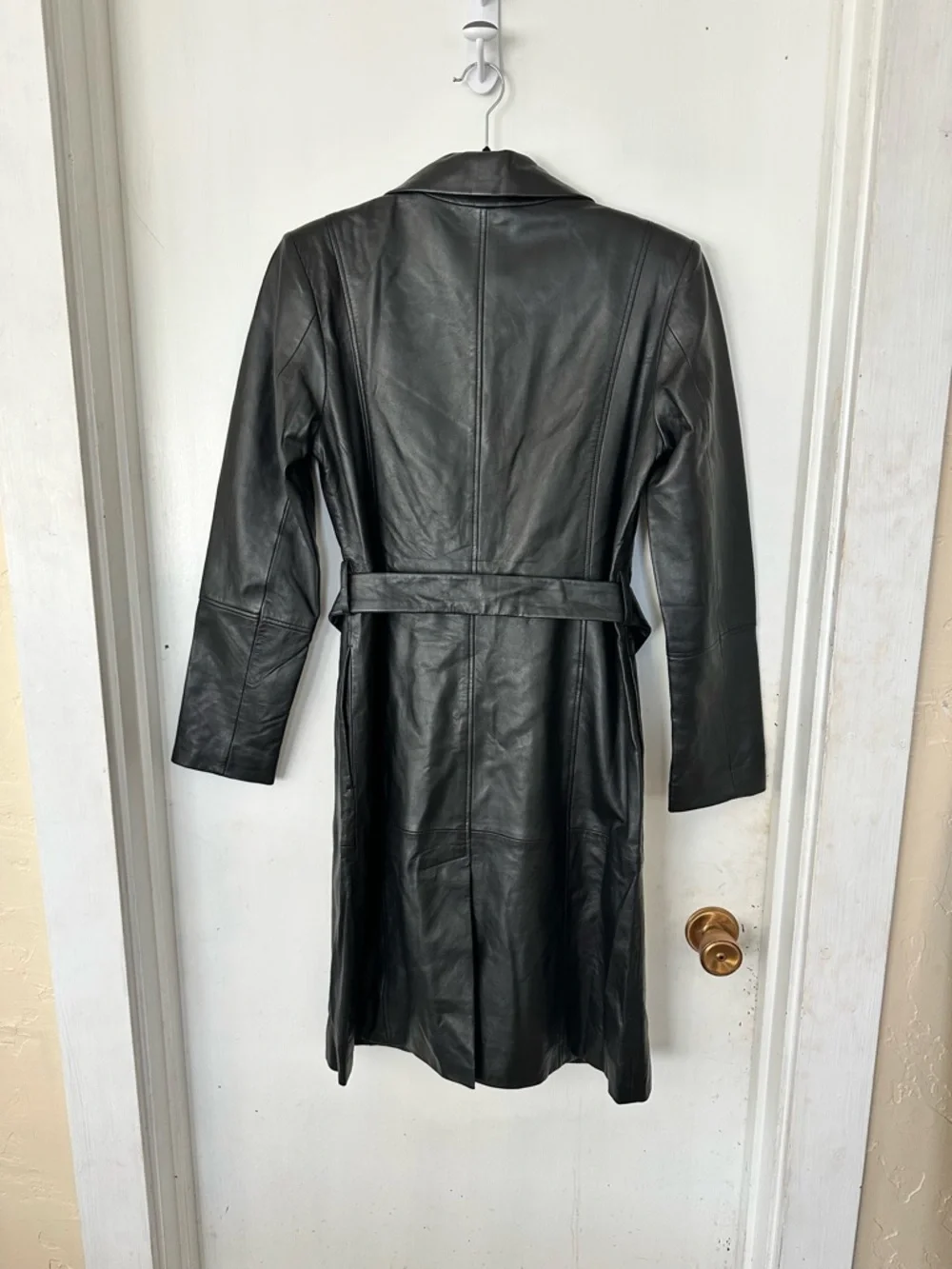 NWOT Badgley Mischka Black Leather Trench w/Belt Womens S - Picture 4 of 8